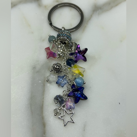 Handmade Boutique Sparkly Celestial Star Gemstone Charms Keychain - Picture 3 of 6